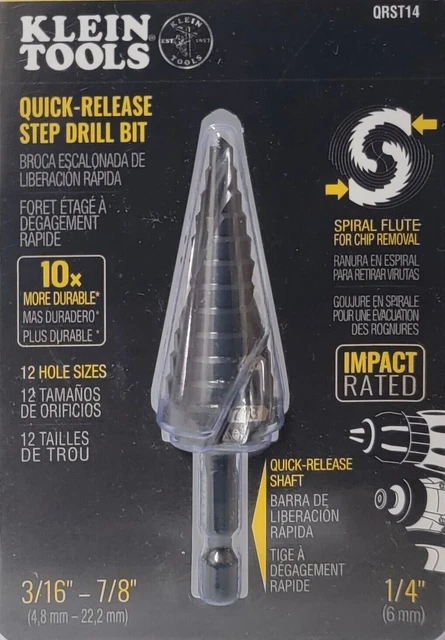 KLEIN TOOLS QRST14 SPIRAL FLUTE STEP DRILL BIT 3/16-7/8 - Fast Shipping!! 2