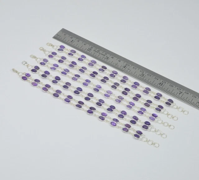 Wholesale 5Pc 925 Solid Sterling Silver Purple Amethyst Bracelet Lot   O D394