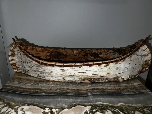 Vintage~Adirondack Style~Handmade~ American White Birch Bark  Canoe
