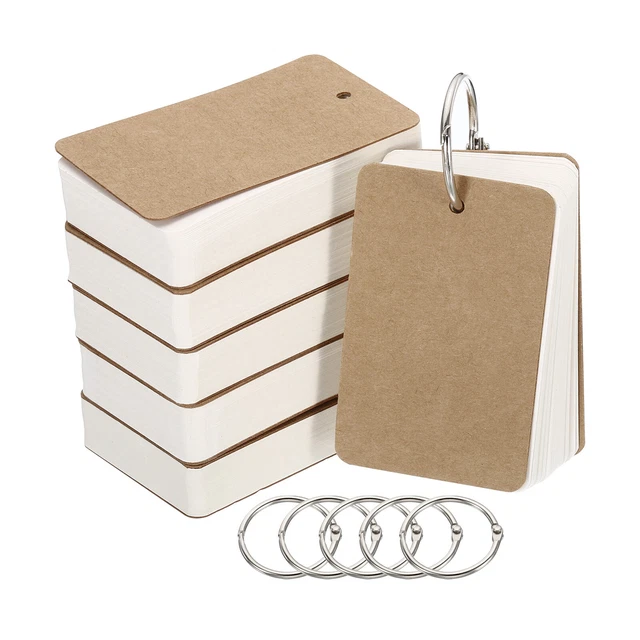 3.5" x 2" Blank Flash Cards with Rings Study Card Index Cards Note, White 300pcs