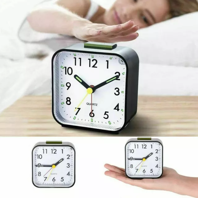 Battery Operated Alarm Clock Quartz No Tick With Night Light Bedside Clocks