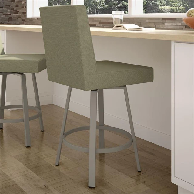Amisco Hartman 26 In. Swivel Counter Stool - Khaki Green Fabric / Grey Metal