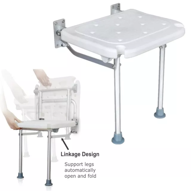 Foldable Shower Bench Flip-up Bath Seat Wall Mounted Bathroom Chair No-slip