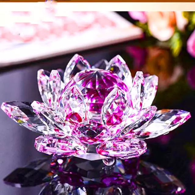 Large Purple Crystal Lotus Flower Ornament With Gift Box Crystocraft Home Decor