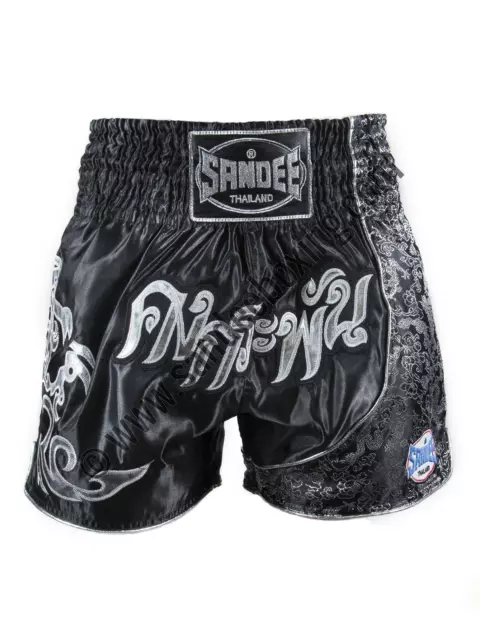 Sandee Unbreakable Black/Silver Muay Thai Kick Boxing Shorts
