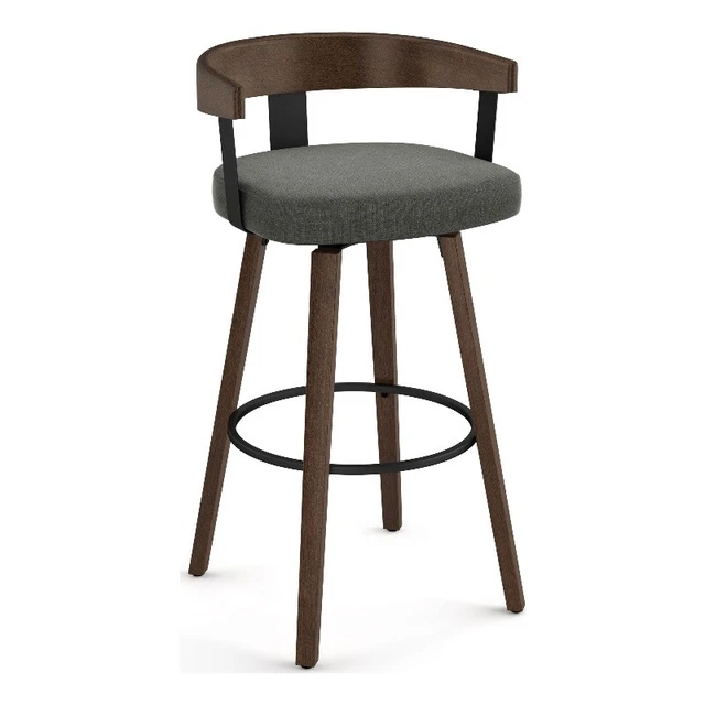 Amisco Cohen 26 In. Swivel Counter Stool - Charcoal Grey Polyester / Brown Wood
