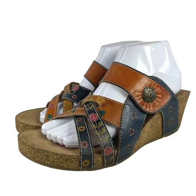 L’ARTISTE Spring Step Jadora Camel Wedge US 10 Strappy Slide Sandals Shoes