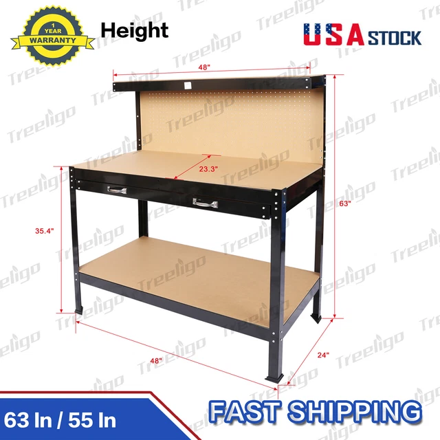 63& TABLE Work Bench Garage Steel Tool Storage Drawers Shelves