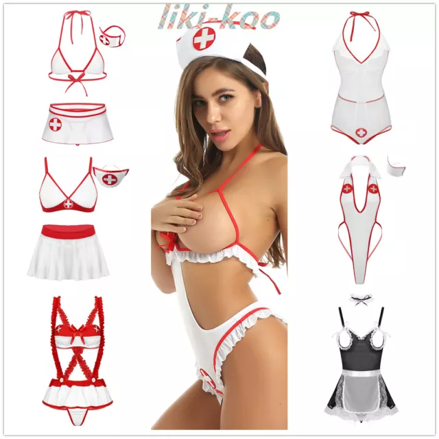 Womens Sexy Naughty Nurse Costume Halloween Party Cosplay Roleplay Fancy Dress