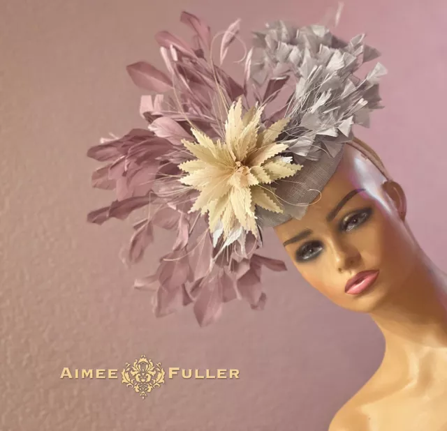 Kentucky Derby Fascinator Royal Ascot Hat Sand Tan Gray Pale Violet Bridal Hat