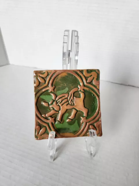 New Vintage Mercer Tile Taurus Zodiac Series Green Glaze Moravian Tile Works