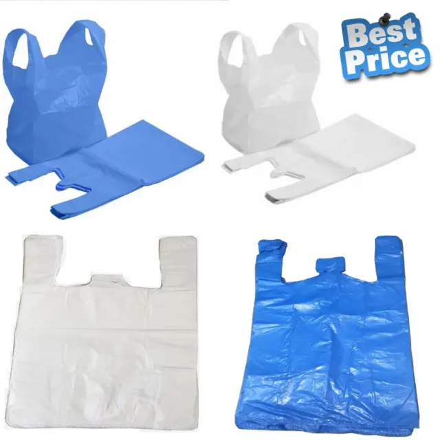 Plastic Vest Carrier Bags Blue Or White  All Sizes Supermarkets
