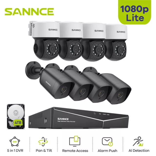 Sannce Pan Tilt 2Mp Cctv Camera System Security 8Ch Video Dvr Ai Human Detection