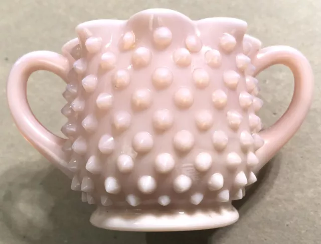 Vintage Fenton Opalescent Pink Milk Glass Hobnail Sugar Bowl EUC