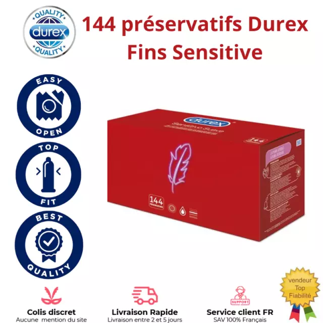 Durex 144 Préservatifs Feeling Sensitive Fins Lubrifiés Homme Capote Extra Doux