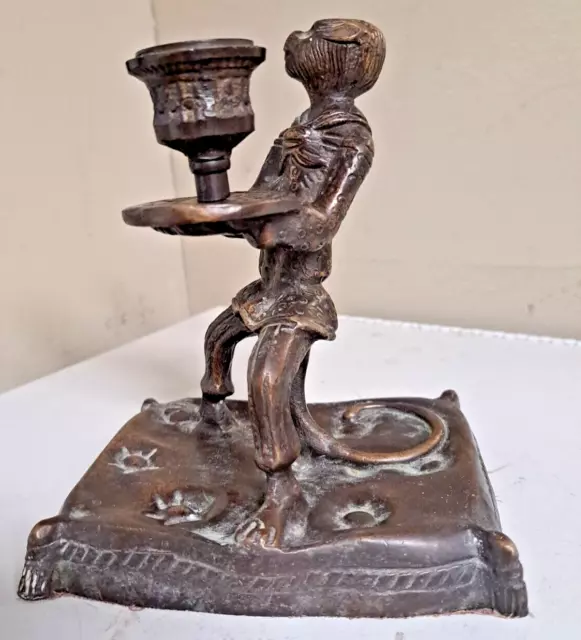 Vintage 6" Anthropomorphic Bronze Monkey Server Candleholder Figurine