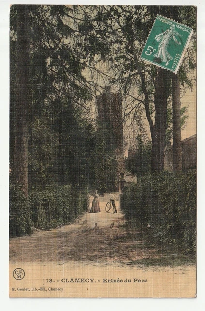 CLAMECY - Nievre - CPA 58 - belle carte toilée couleur Entrée du Parc