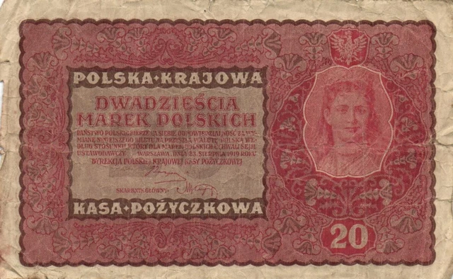 Poland P.26  20 Marka Polska 1919 VG