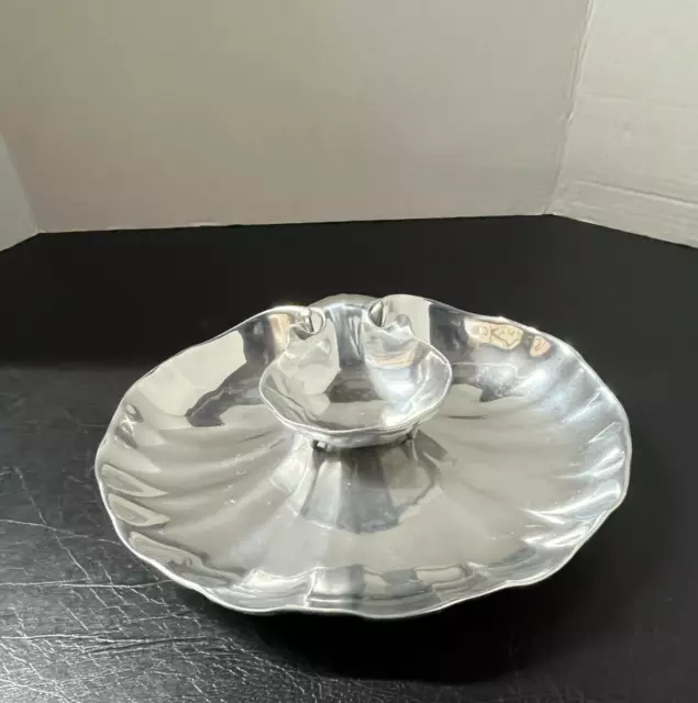 2PC - Wilton Armetale RWP Scallop Shell Chip-n-Dip Serving Dish Set