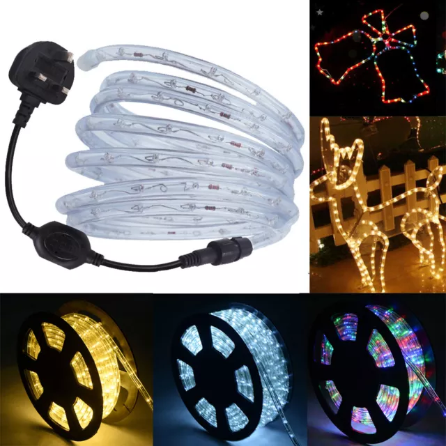 220V LED Rope Strip Tube String Fairy Light Garden Waterproof Outdoor Mains Plug