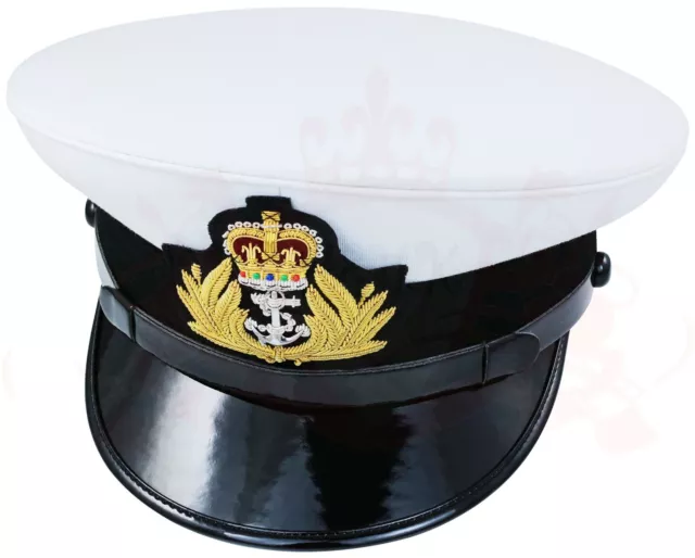 Royal Navy Officer Cap, Naval Peak Cap, R N Cap Bullion Queen Badge Military Hat