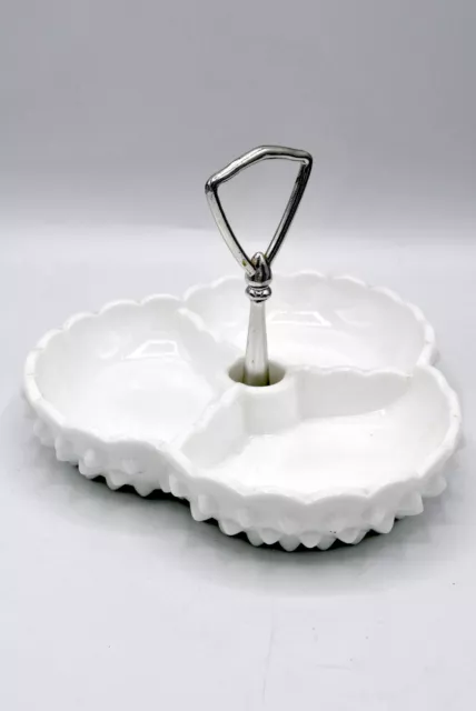 Vintage Fenton Hobnail White Milk Glass 3 Section Nut Candy Condiment Dish