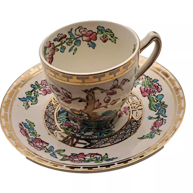 Coalport Antique The India Tree Multi Colored Demitasse Cup and Saucer 3.5''x2''