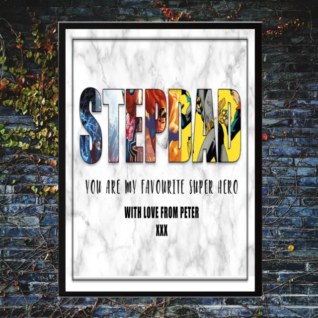 Personalised Customised A4 Framed Print Gift to Stepdad You Are a Super Hero