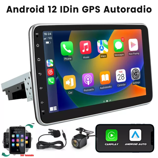10" 1 DIN Android 12 DAB+ Autoradio Drehbar 360° GPS Navi WIFI Bildschirm Kamera
