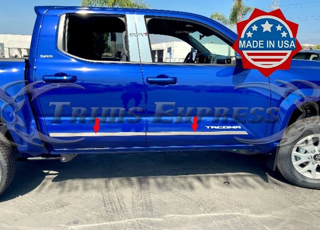 4-Piece Flat Body Side Molding Trim For 2016-2023 Toyota Tacoma Crew/Double Cab - 1.5 Inch Stainless Steel - View #2