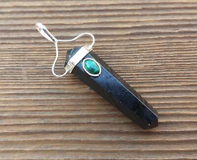Natural Black Tourmaline And Malachite Crystal D - Point Pendant