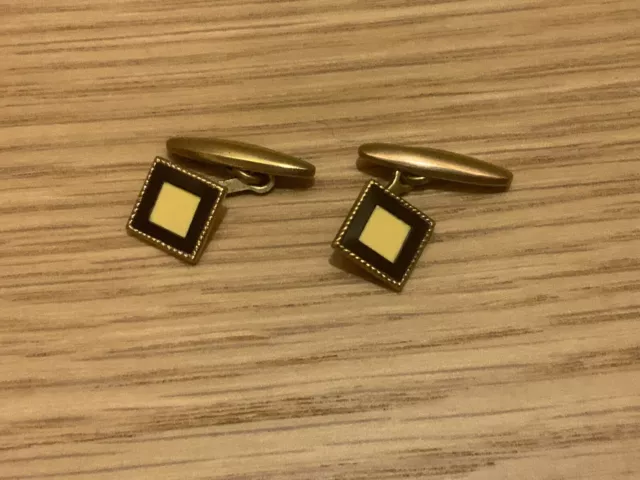 Vintage Retro 1930's Art Deco Gilt Gold-Tone Enamelled Pivot Torpedo Cufflinks