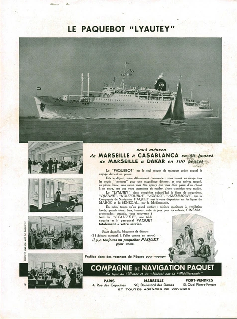 Publicité Vintage Magazine 1966 – Croisières Paquet, Paquebot, Originale Rétro, Dimensions 21x28cm, Bon état, France