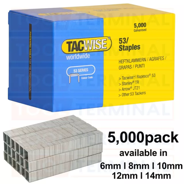 Tacwise Staples 6 8 10 12 14mm Type 53 Series fit Stanley TRA TR45 Arrow JT21