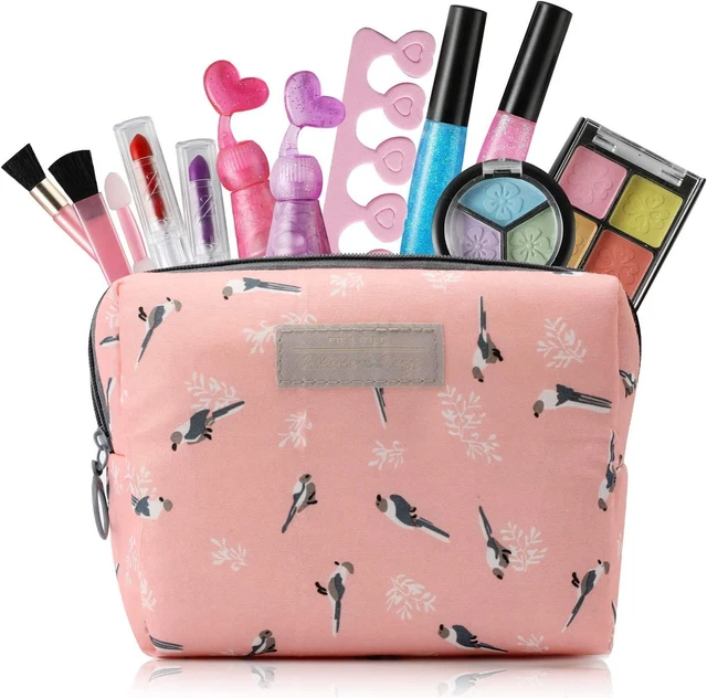 Kids Makeup Kit for Girls with Cosmetic Bag, Washable Toys Pink