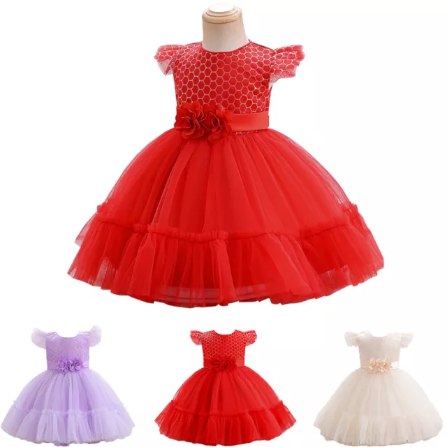 Christmas Baby Pageant Flower Girls Kids Party Gown Wedding Princess Tutu Dress