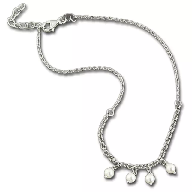 Silberdream Perles Bracelet de Cheville Femme Blanc Argent 25cm 925 SDF5225W