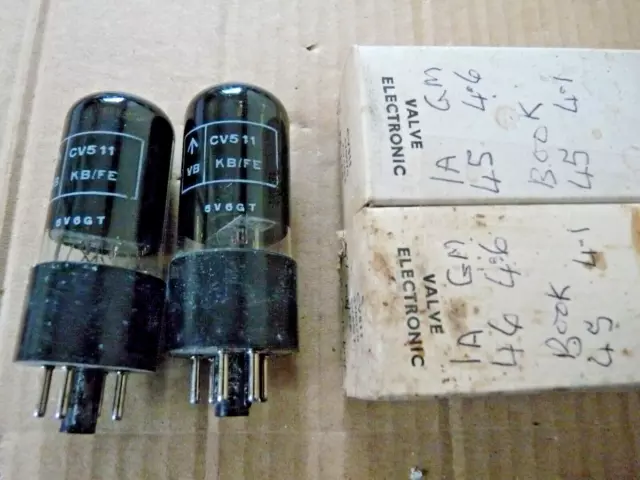 Brimar 6V6GT CV511 VB KB/FE Matched Pair  Black Base NOS Valve Tube  DEC23