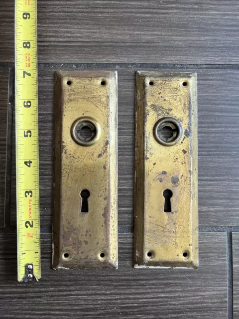 2 Antique Vintage Door Knob Back Plates With Skeleton Key Hole Backplate Salvage