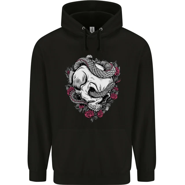 Snakes and Skull Biker Heavy Metal Gothic Mens 80% Cotton Hoodie
