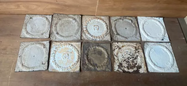 10 sq ft Antique Tin Ceiling Pieces Shabby Tile Chic Vtg Arts Crafts 85-23A