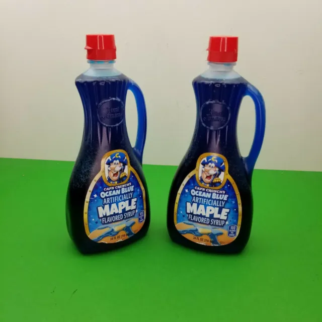 2 Bottles CAP’N CRUNCH’S Ocean Blue Maple Syrup 24 fl oz Blueberry Crunch Berry
