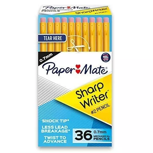 Paper Mate Mechanical Pencils, SharpWriter Pencils, 0.7mm, HB 2, Yellow 36 Count