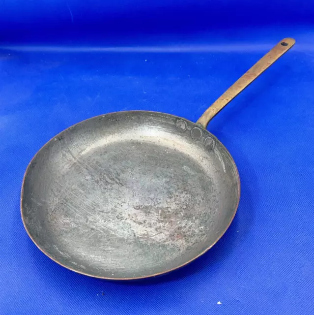 Vintage French Solid Copper Frying Skillet Saute Pan