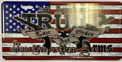 Trump 2Nd Amendment Guns American Flag Aluminum Car Truck License Plate