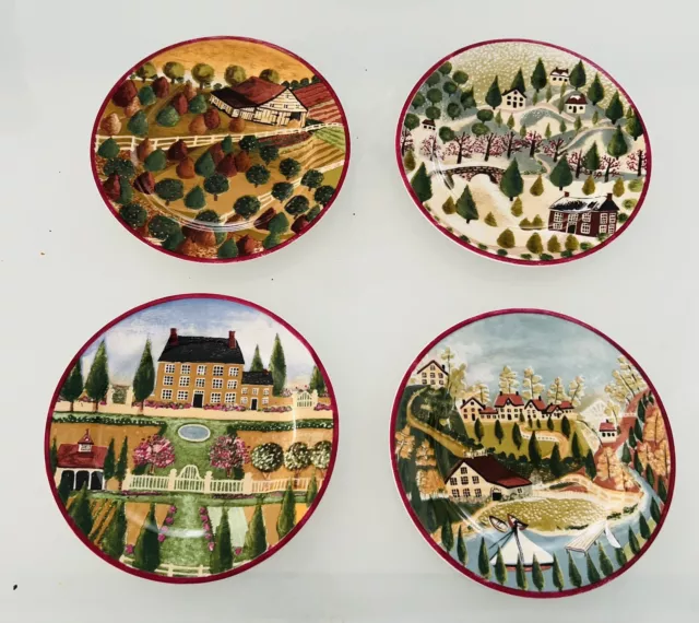 Block Country Village 8" Salad Plates Country Scenes  Set of 4