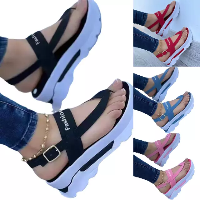 Women Platform Sandals Buckle Strap Flip Flop Summer Casual Fashion Beach Shoes