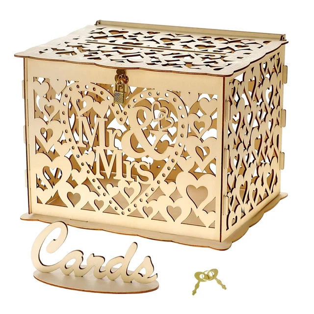 WEDDING CARD BOX with Lock Rustic Wood Gifts Box Card Holder for