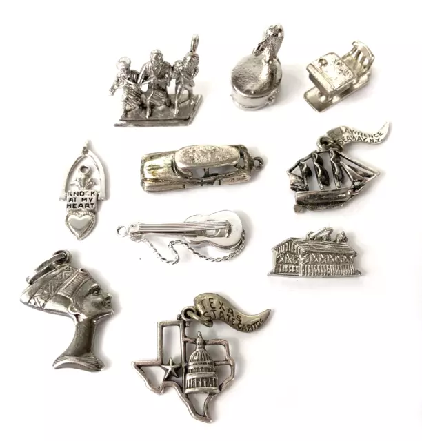 Charm Lot 10 pcs Sterling Silver 925 Assorted Guitar Car Desk Texas Egypt Band