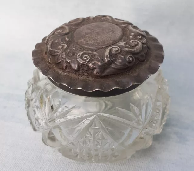 1900 Antique Silver Topped Jar Cut Glass Original Victorian 3